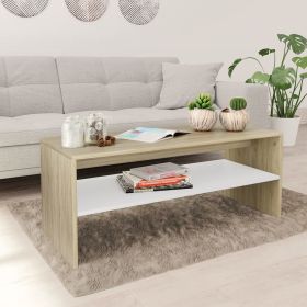 Coffee Table White and Sonoma Oak 39.4"x15.7"x15.7" Engineered Wood