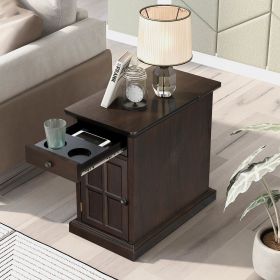 Classic Vintage Livingroom End Table Side Table with USB Ports and One Multifunctional Drawer with cup holders