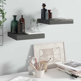 Floating Wall Shelves 2 pcs High Gloss Gray 9.1"x9.3"x1.5" MDF