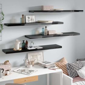 Floating Wall Shelves 4 pcs High Gloss Black 47.2"x9.3"x1.5" MDF