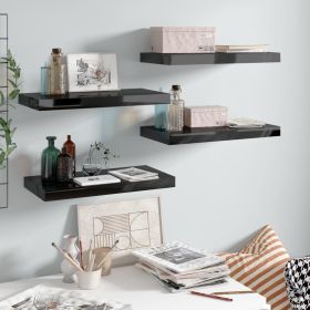 Floating Wall Shelves 4 pcs High Gloss Black 19.7"x9.1"x1.5" MDF