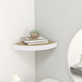 Wall Corner Shelf Oak and White 13.7"x13.7"x1.4" MDF