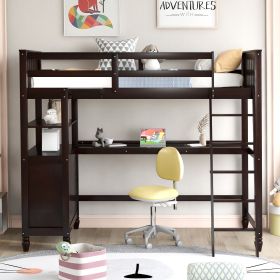 Twin size Loft Bed with Drawers and Desk;  Wooden Loft Bed with Shelves