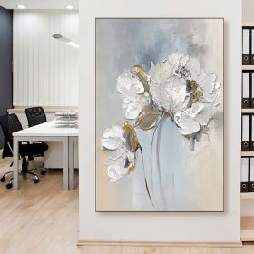 Handmade Oil Painting Fancy Wall Art Personalized Gifts Abstract White Floral Painting On canvas Large Flower Oil Painting Minimalist Modern Living Ro (Style: 1, size: 90X120Cm)