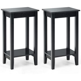 Set of 2 Versatile 2-Tier End Tables with Storage Shelf (Color: Black)