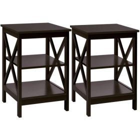 3-Tier X-Design Nightstands with Storage Shelves for Living Room Bedroom (Color: Dark Brown)