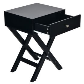 Modern X-Shaped Nightstand with Drawer for Living Room Bedroom (Color: Black)