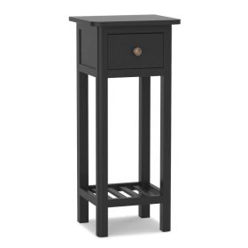 2 Tier Slim Nightstand Bedside Table with Drawer Shelf (Color: Black)