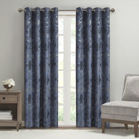 Knitted Jacquard Paisley Total Blackout Grommet Top Curtain Panel (Color: As Pic)