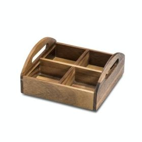 4 Compartment Snack Tray (Color: Brown, Material: Acacia Wood)