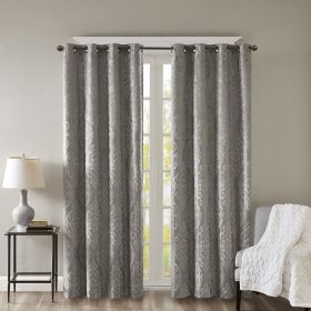 Knitted Jacquard Damask Total Blackout Grommet Top Curtain Panel (Color: As Pic)